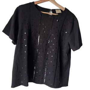 Women's Hillard & Hanson black short sleeve casual stretch vintage top size L.